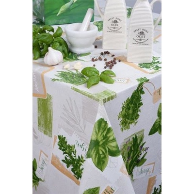 Impol Trade Ubrus 3573211 bylinky na šedém podkladu metráž 20 mx140 cm
