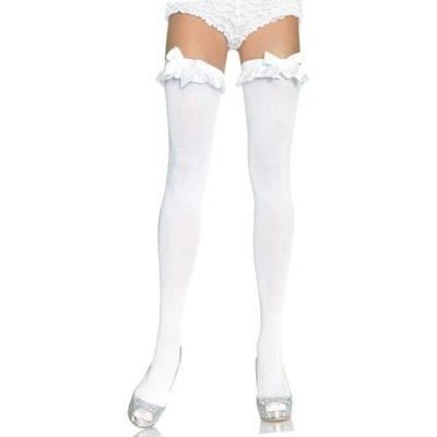 Leg Avenue Секси дамски чорапи с панделки в бял цвят "leg avenue white ribbon