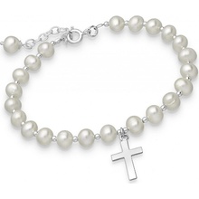 Bangles korálkový White Fresh Pearls s přívěskem křížku 2227