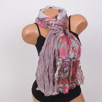 Image 1 of Дамски шал в бяло и виолетово с цветен акцент