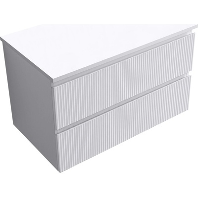 CERANO - Kúpeľňová skrinka Carole + doska pod umývadlo Navira Slim - 18 mm - biela matná ryhovaná - 100x49,8x46 cm