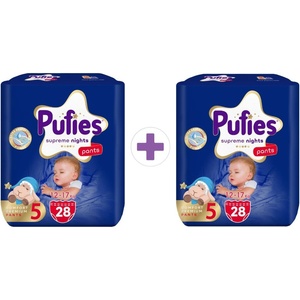 pufies Пелени гащи Pufies Supreme Nights - Value Pack, размер 5 Junior, 12-17 kg, 2 х 28 броя - baby