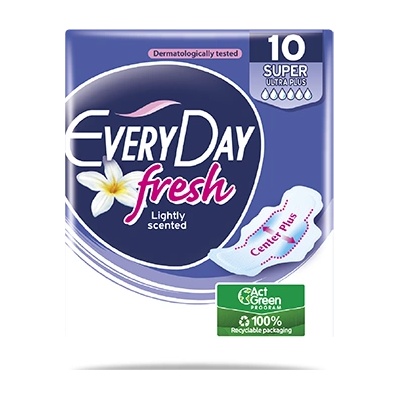EveryDay Fresh Center Plus Super По-дълги ултратънки дамски превръзки с крилца 10бр (89520520)