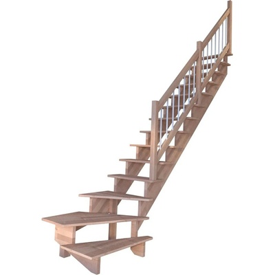 StarWood Schody Lindos Pro bukové pravé 80cm otevřené dřev. nerez.bílé zábradlí