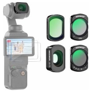 NEEWER Magnetic ND filter set, compatible with DJI Osmo Pocket 3 / Pocket 4 / Xtra Muse, variable ND2-32, black, diffusion filter 1/4, CPL 0.72x, wide angle lens + screen protector - FL-C16