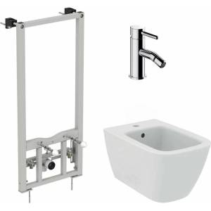Ideal Standard Комплект монтажна рамка Ideal Standard ProSys, бяло окачено биде Ideal Standard I. life B и хромиран смесител за биде Omnires Y (R016267+T461501+Y1220STCR)
