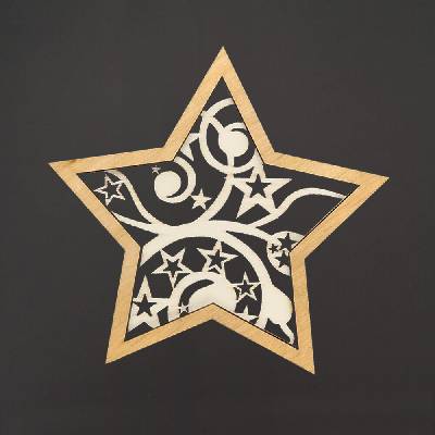 AMADEA Dřevěná ozdoba hvězda ornament dvojitá 9 cm český výrobek