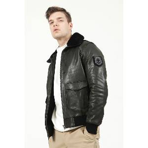 Jacket Club Dericlub Мъжко яке от естествена кожа - Тъмнозелено #323521 (323521_Тъмно зелен)