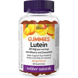 Webber Naturals Очно здраве - Лутеин с черна боровинка и зеаксантин, 60 желирани таблетки, с вкус на манго (3939 wn)
