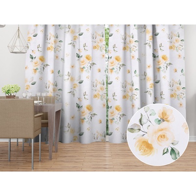 Biante Dekoračný záves TF-043 Žlté ruže na bielom 140x230 cm