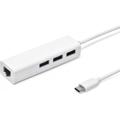 USB Hub, No Brand, USB 3.1 Type-C + Мрежов адаптер, 3 Порта, Бял - 12049 (12049)