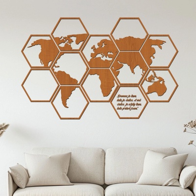 dřevo života Dřevěná mapa světa Hexagon Zvolte barvu dekoru: Třešeň, Rozměry (cm): 147x95
