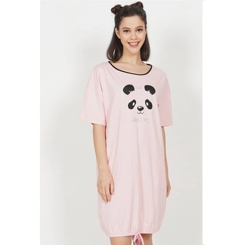 Светлорозова памучна нощница с муцунка на панда