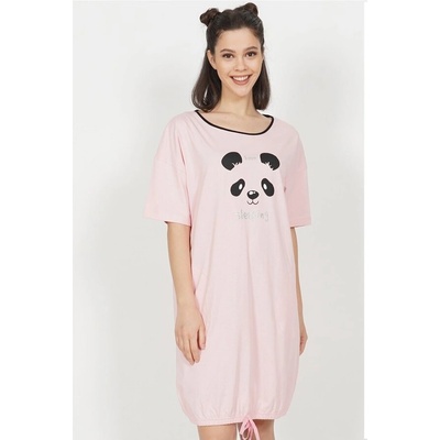 Светлорозова памучна нощница с муцунка на панда
