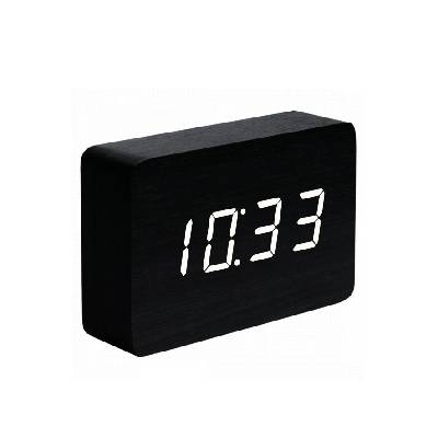Часовник с термометър и аларма GINGKO BRICK от черно дърво с бели цифри (Gingko GK15W10)