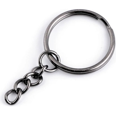 Kroužek na klíče Ø25 mm s řetízkem - černý nikl 10ks – Zboží Dáma