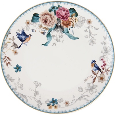 Clayre & Eef Jídelní talíř s motivem květin a ptáčka Pivoine 26 x 2 cm