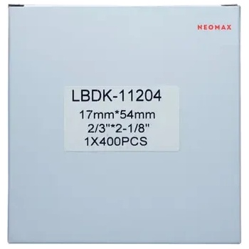 Image 1 of NEOMAX ЛЕНТА ЗА ЕТИКЕТНИ ПРИНТЕРИ BROTHER ТИП QL - MULTI PURPOSE LABEL - 17 mm x 54 mm x 400 - DK11204 (DK-11204) - PN LB-11204 - NEOMAX (300BRADK11204N)
