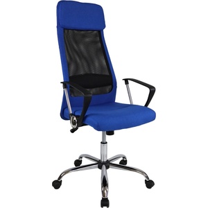 RFG Директорски стол RFG Roby (RJ-9913/FABRIC4/BLUE), до 130кг, дамаска/меш, хромирана база, Tilt механизъм, коригиране на височината, заключване в позиция, син (RJ-9913/FABRIC4/BLUE)
