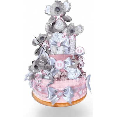 BabyTorta trojposchodová plienková torta pre bábätko KOALA ružová
