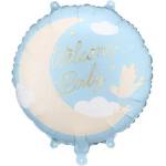 Party Deco Фолиен балон „Welcome Baby, с луна - Син (FB350-001J)