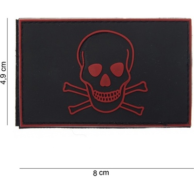 Gumová nášivka 101 Inc Skull and Bones - čierna-červená