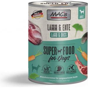 MAC's Dog Lamb and duck - Пълноценна консервирана израснали храна за кучета, без зърно, с агнешко месо и патешко месо и моркови