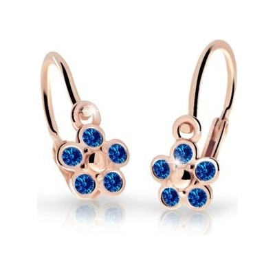 Danfil dětské náušnice kytičky C2744 z růžového zlata s kamínky Dark Blue zapínání brizura