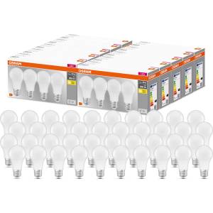 OSRAM LED Base Classic A, in bulb shape with E27 base, not dimmable, replaces 60 watts, matt, warm white - 2700 Kelvin, 40-pack, 4058075819450 (BASECLA60 8,5W/827 230VFR E27 10X4 OSRAM)