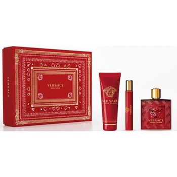 Image 1 of Versace Eros Flame - Подаръчен комплект за мъже: 100мл парфюм + 10мл пафюм + 150мл душ гел