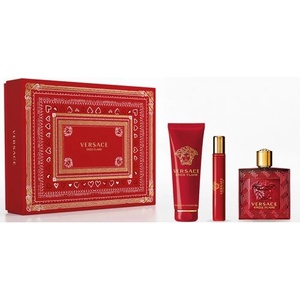 Versace Eros Flame - Подаръчен комплект за мъже: 100мл парфюм + 10мл пафюм + 150мл душ гел