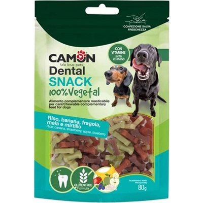 SNACK DENTAL KOSTICKY 2,5 cm 100% VEGETAL BANAN JAHODA JABLKO BORUVKA 80 g