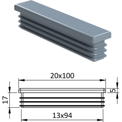 Krytka plastová 20 x 100 mm, šedá