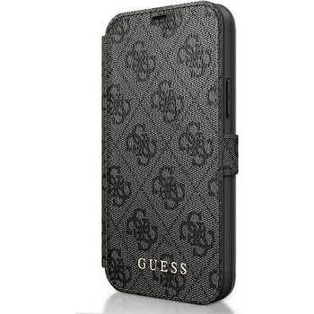 GUESS Charms Collection Booktype Case - дизайнерски кожен калъф, тип портфейл за iPhone 12 Pro Max (сив)