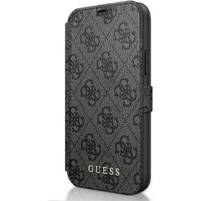 GUESS Charms Collection Booktype Case - дизайнерски кожен калъф, тип портфейл за iPhone 12 Pro Max (сив)