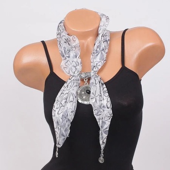 Image 1 of Дамско фишу в бяло и черно с бижу