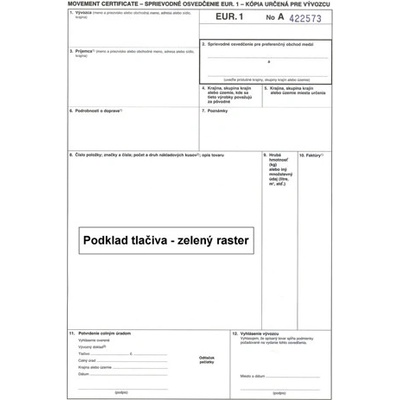Igaz 272 EUR 1 Spriev. osvedčenie A4, samopr., 3 listy