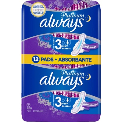 Always platinum дамски превръзки, duo night, 12 броя