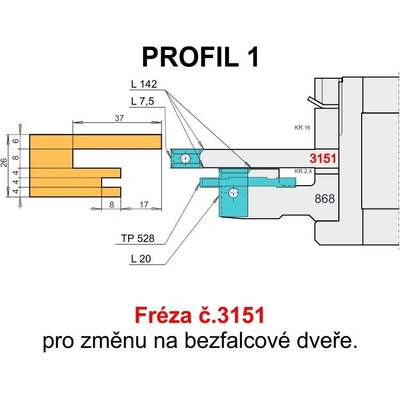 Fréza č.3151 pro obložkové zárubně s VBD - změna na bezfalcové dveře