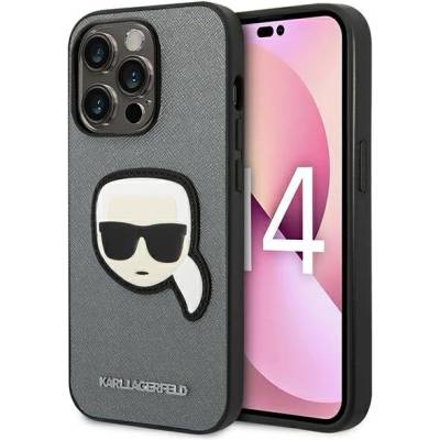 KARL LAGERFELD Кейс Karl Lagerfeld KLHCP14XSAPKHG за iPhone 14 Pro Max 6.7" сребрист / сребрист, твърд, Saffiano Karl`s Head Patch (KF001188-0)