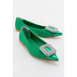 Moda Trend Дамски балерини с декоративна тока - Зелени #381797 (381797_Зелен)