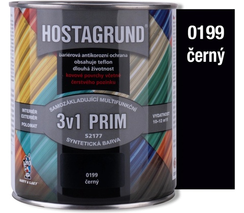 Hostagrund prim 3v1 S2177 základní i vrchní barva na kov, 0199 černá, 600 ml