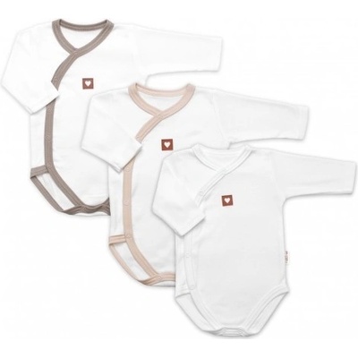 Baby Nellys Rostoucí výhodná sada 3x Body zap. bokem Nature béžová taupe bílá