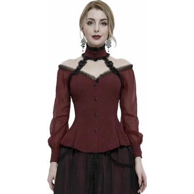 Devil fashion tričko gotický and punk Red gothic shirt with open shoulders Čierna