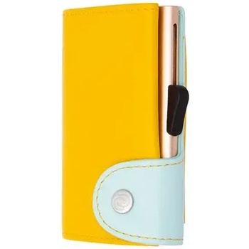 C-SECURE Картодържател C-SECURE с портфейл и монетник, Saffron/ Aqua / Champagne gold cardholder (COIN-WCH001-YE-LGR-PI)