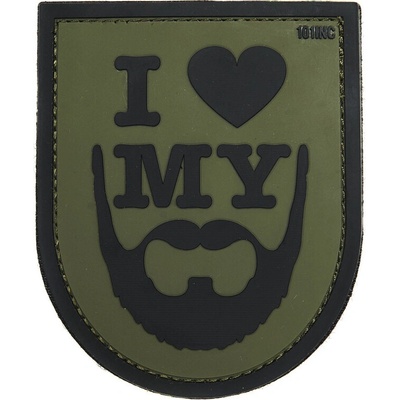 Gumová nášivka 101 Inc nápis I Love My Beard - olivová