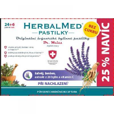 HerbalMed pastilky Dr.Weiss BEZ CUKRU Šalvěj, ženšen + vitamín C 24+6