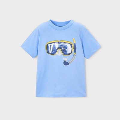 MAYORAL Тениска къс ръкав 3D изображение маска в небесносин цвят за мини момче Mayoral