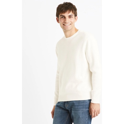 Celio Кремав мъжки основен пуловер с ребра Celio Dexter Celio | Byal | МЪЖЕ | XXL