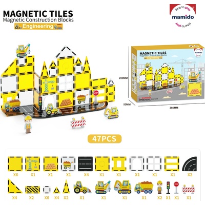 Mamido Magnetická stavebnica dopravné mesto 47 ks , žeriav, bager, nakladač MT1476